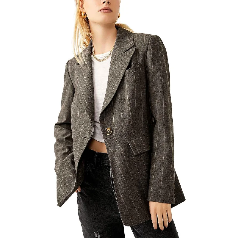 Short Design Free People Womens Charlotte Woven Striped One-Button Blazer