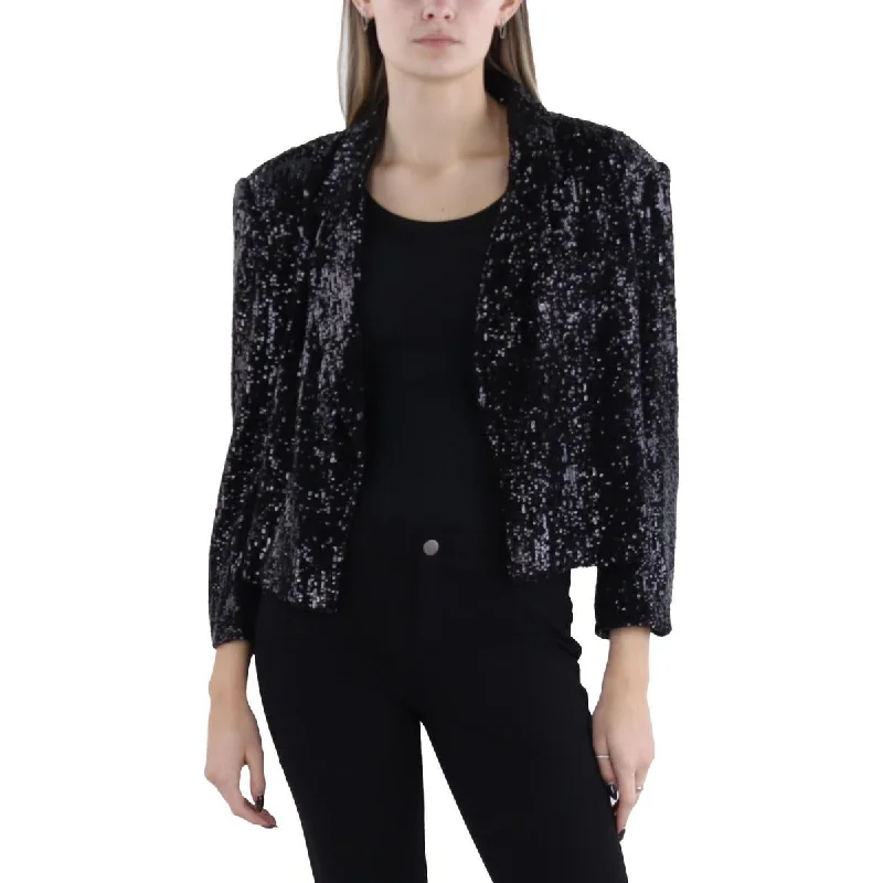 Generation Love Womens Isabella Sequined Cropped Open-Front Blazer