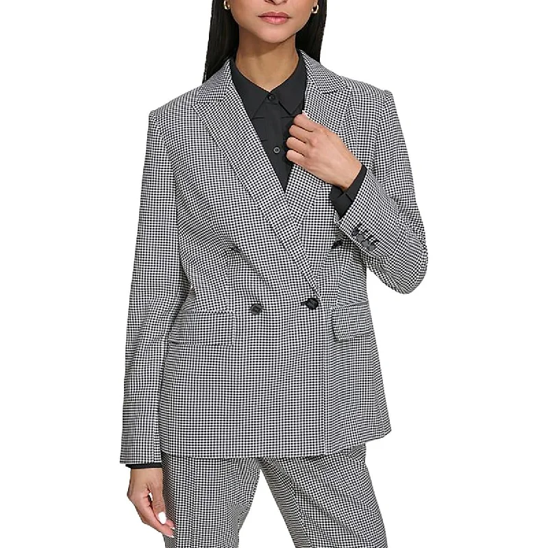 Karl Lagerfeld Paris Womens Office Gingham Double-Breasted Blazer