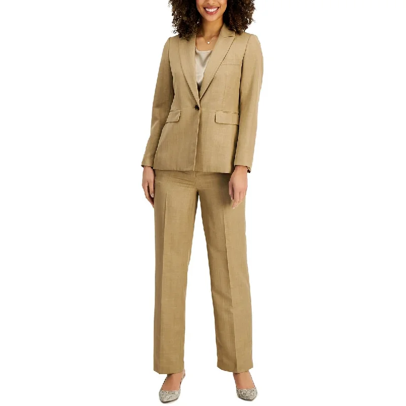 Le Suit Womens Woven Herringbone One-Button Blazer