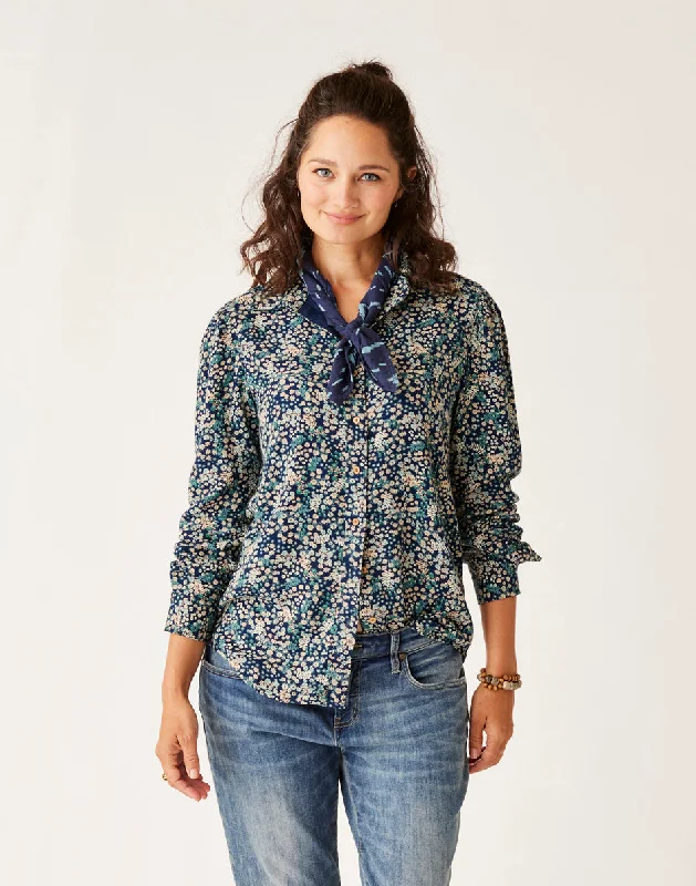 Goddess Outfit Nadia Twill Shirt: Navy Ditsy
