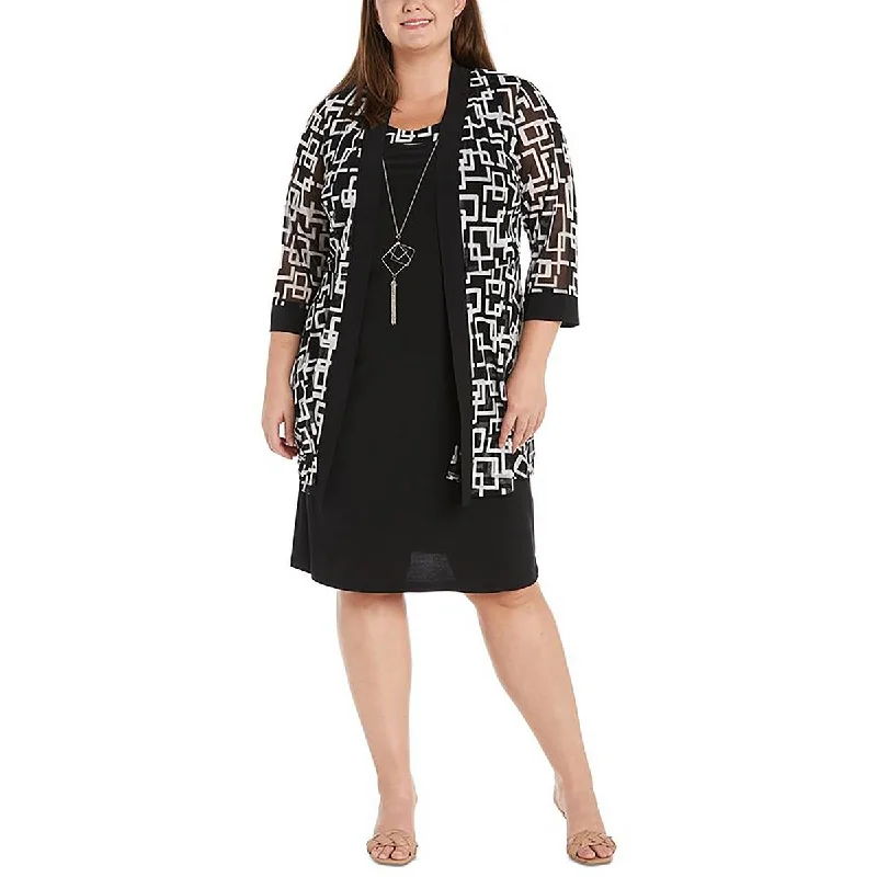 R&M Richards Womens Plus Mesh Printed Duster Blazer