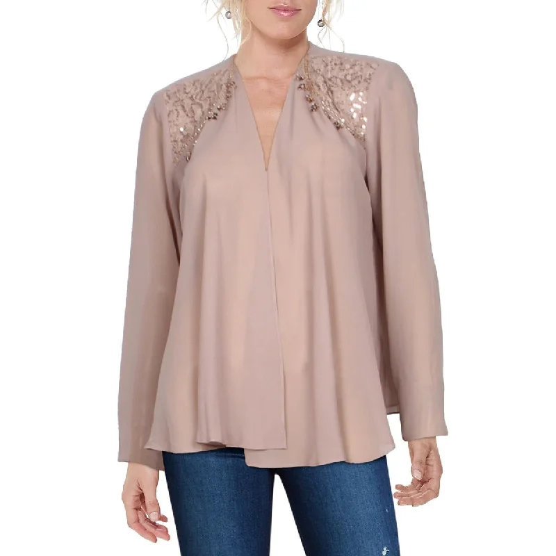 SLNY Womens Lace Trim Embellished Jacket