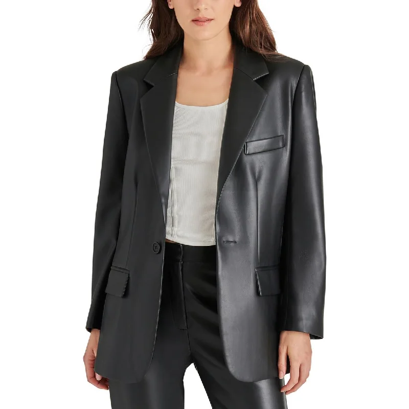 Steve Madden Womens Faux Leather Suit Separate One-Button Blazer