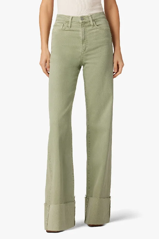 Joes Jeans The Mia High Rise Wide Leg Cuffed Hem in Khaki Green