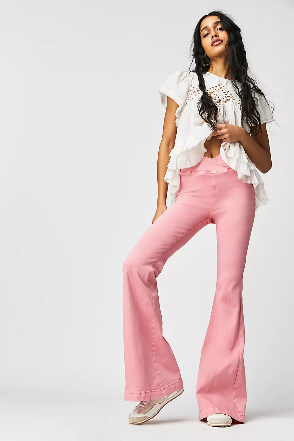 Free People Venice Beach Flare Jeans in Peony