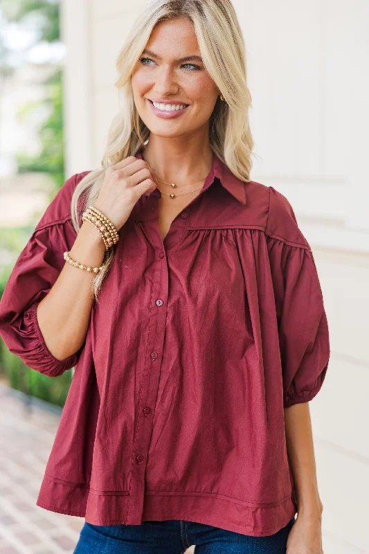 Better Than You Know Brick Red Puff Sleeve Blouse