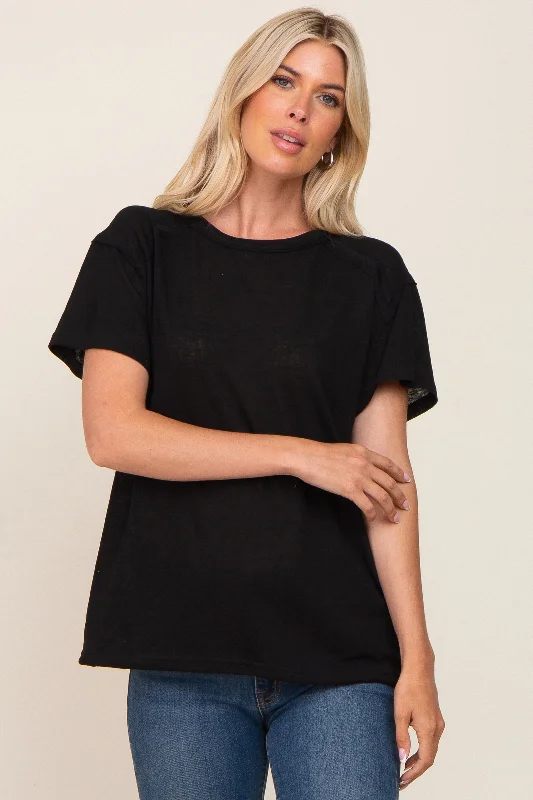 Breathable Comfort Black Raw Hem Tee
