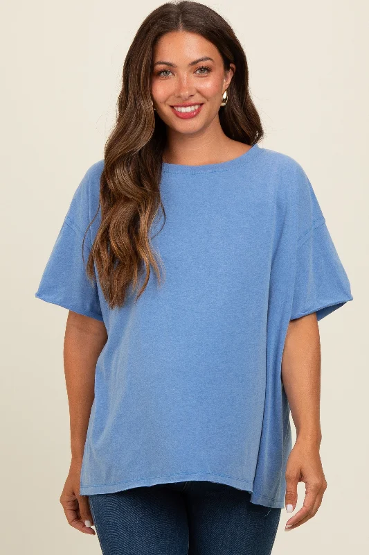 Blue Raw Rolled Hem Maternity Top