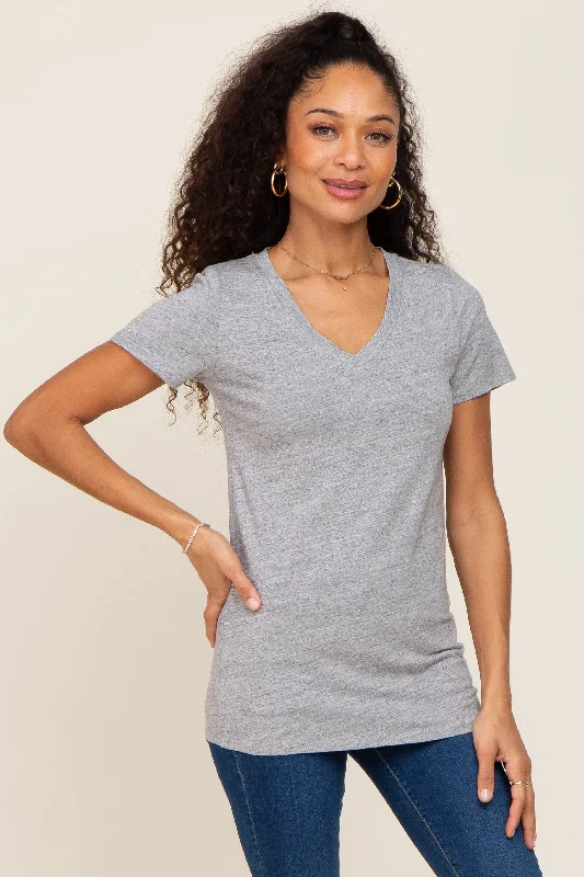 Heather Grey Basic V-Neck Tee