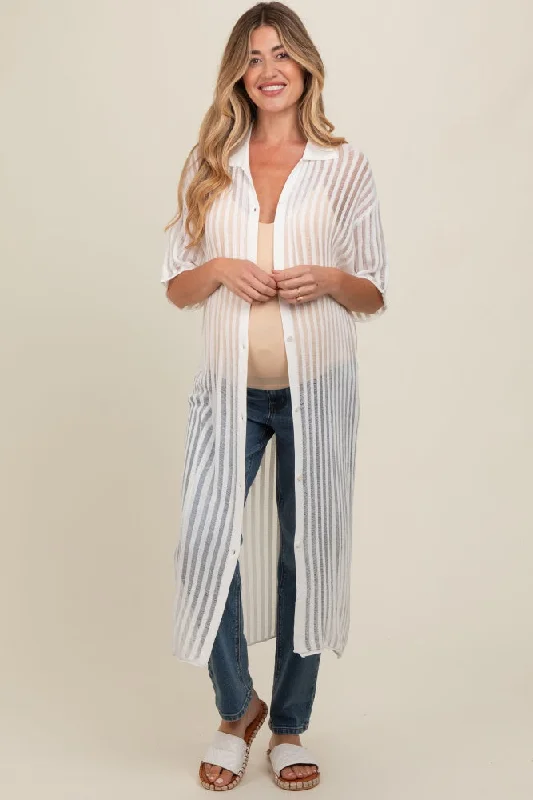 Ivory Distressed Collared Maternity Cover-Up