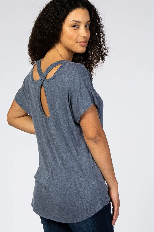 Navy Cross Back Short Sleeve Top