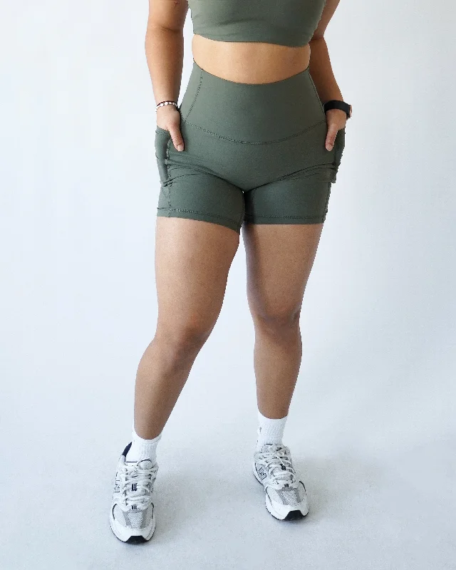 Free Design Performance Pocket Biker Shorts - Olive