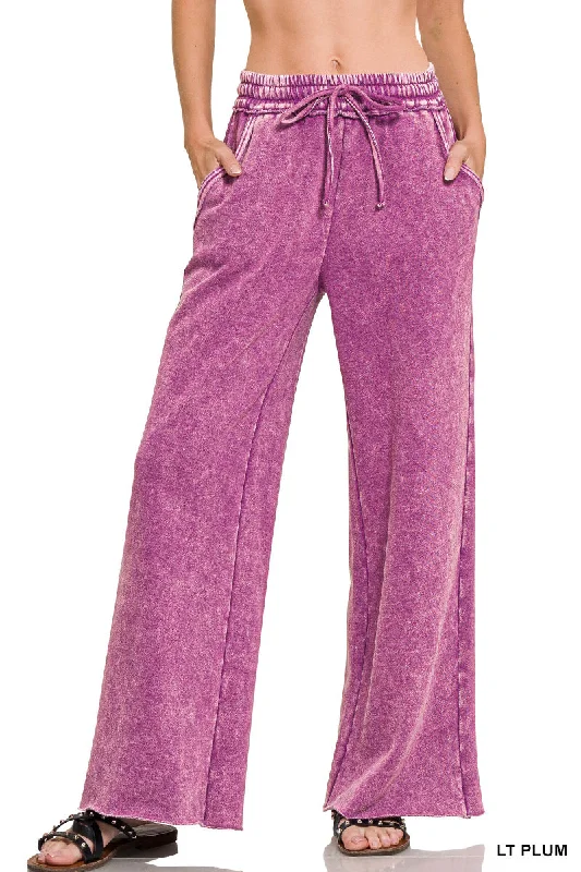 Zenana Acid Washed Fleece Palazzo Sweat Pant OPW-4343Y